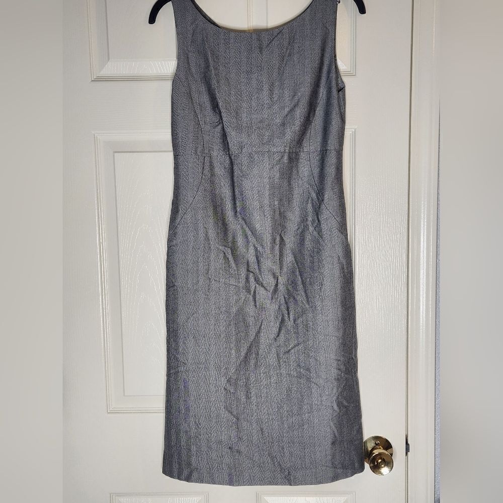 Laura Ashley 6 Gray Herringbone Lined WOOL Blend Zipper Women Knee Length Dress